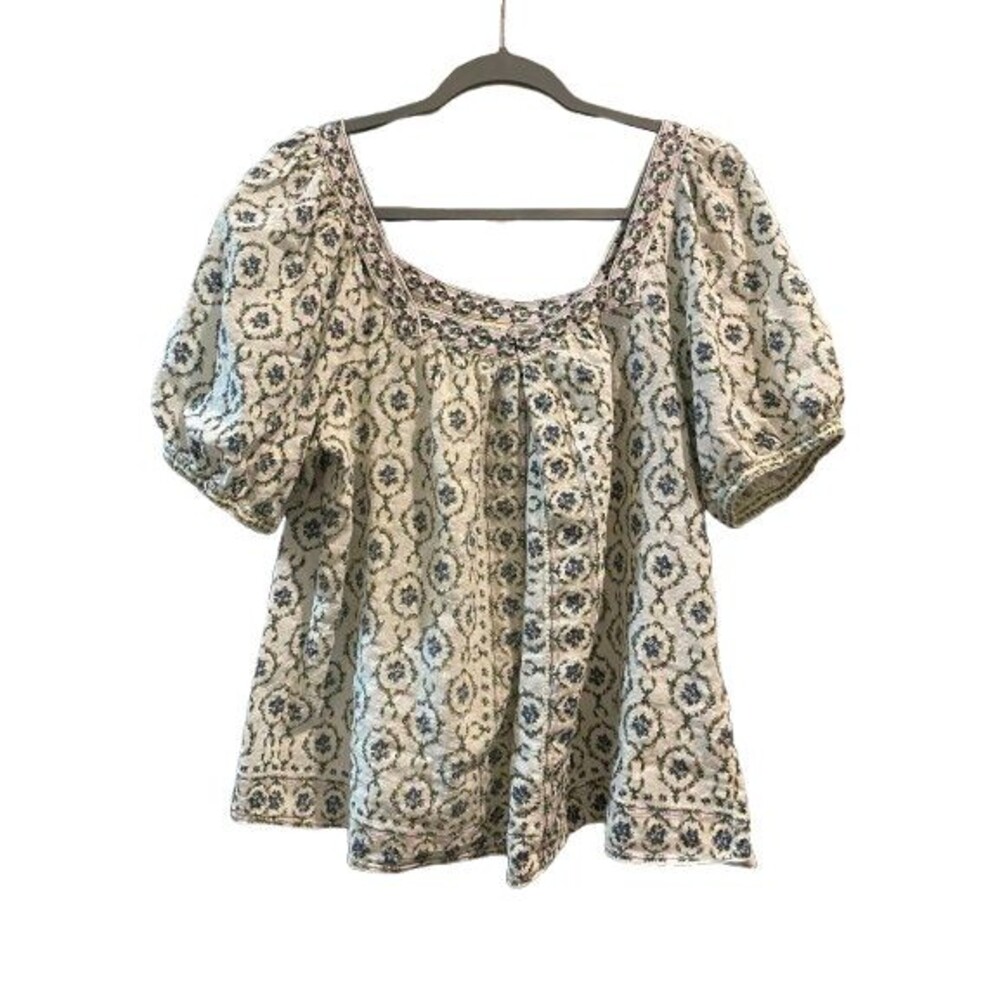Women's XL Blouse Max Studio London Pull-Over Floral Boho Puff Sleeve Peasant